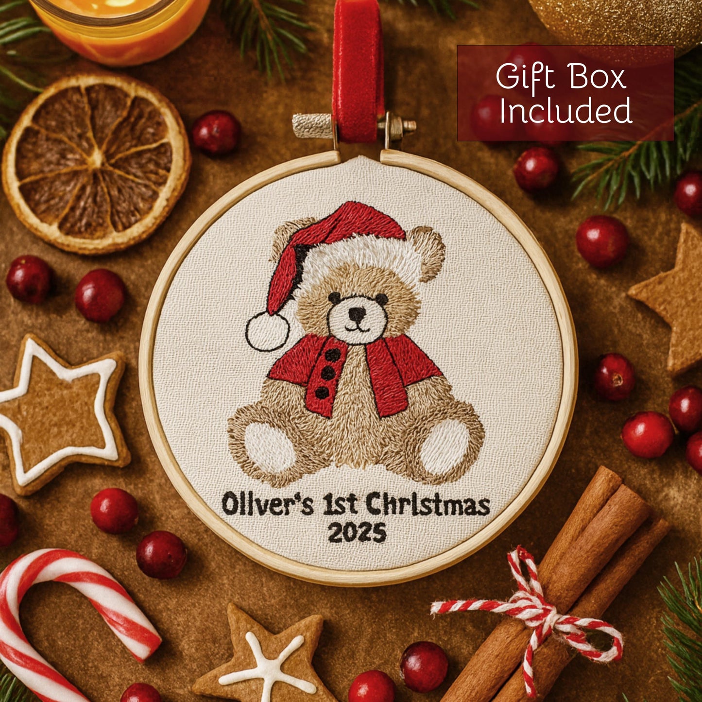 Baby's First Christmas Ornament, Embroidered New Baby Gift Custom Embroidered Ornament Keepsake Personalized Ornament for Baby 1st Christmas