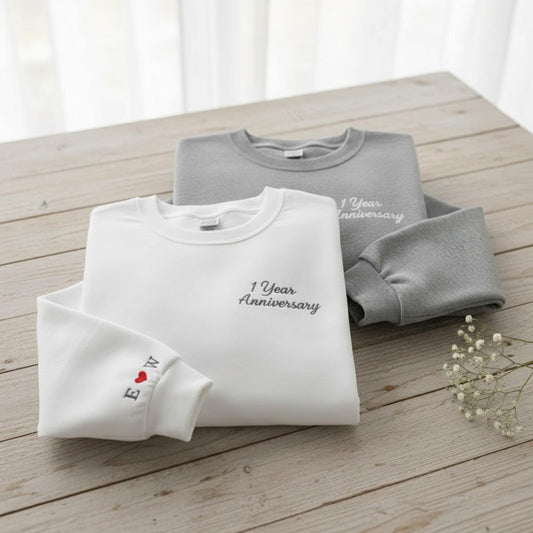 Personalized Matching Embroidered Couples Sweatshirt with Initials and Date – Anniversary or Valentines Day Gift for Him and Her