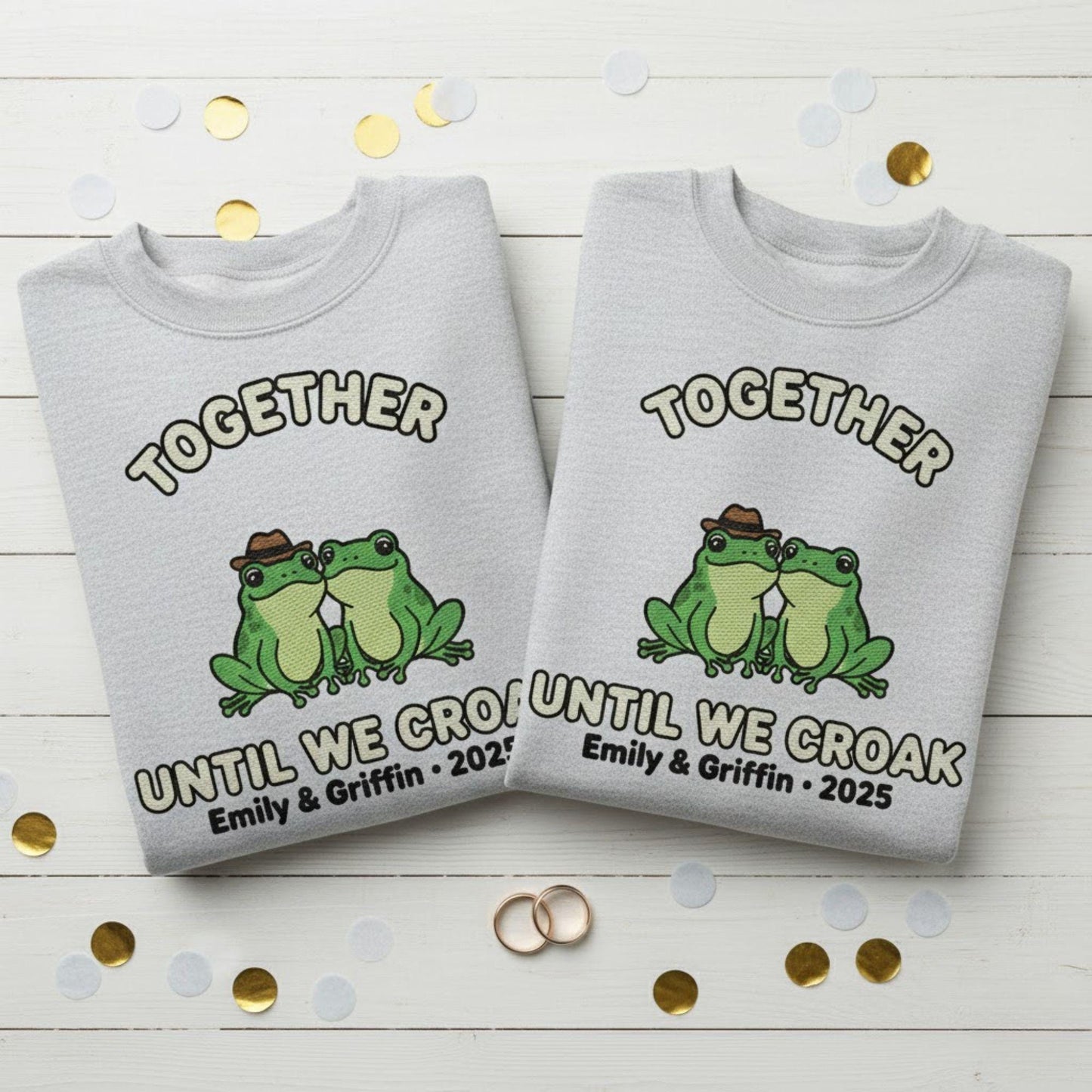 Romantic Frog Couple Embroidered Sweatshirt Personalized Engagement Anniversary Gift Matching