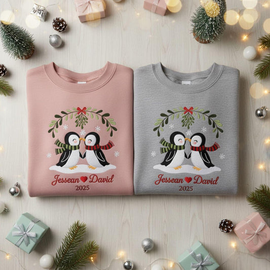 Embroidered couple sweatshirt our first Christmas together holiday matching his queen her king cozy gift for newlywed couple