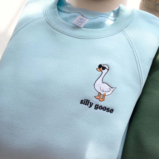 Silly Goose Embroidered Sweatshirt: Funny Unisex Crewneck