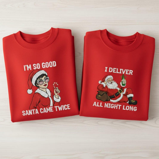 Funny I Deliver All Night Embroidered Sweatshirt Ugly Christmas Couple Matching Holiday Sweater Funny Couples Christmas Gift For Couples