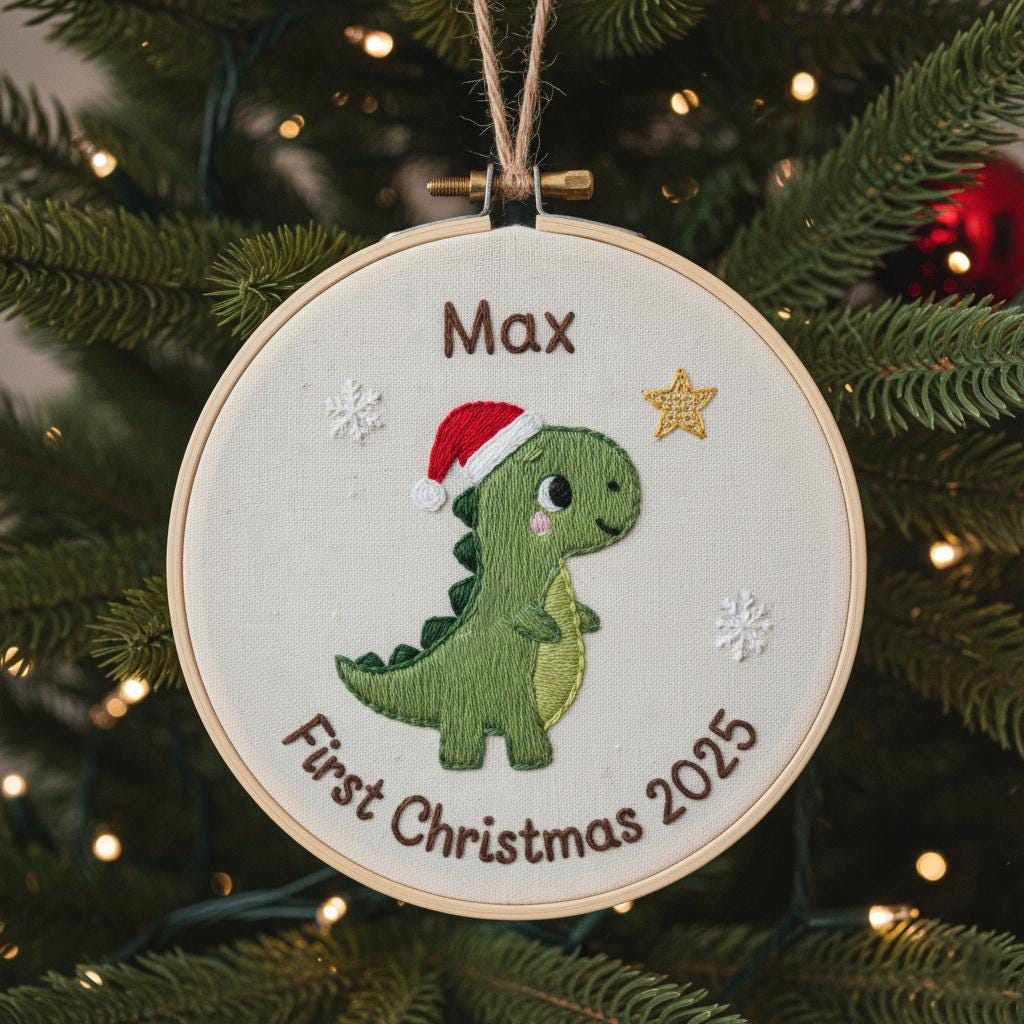 Personalized Baby's First Christmas Train Hand Embroidered Ornament, Handmade Holiday Decor, 2025 Gift for New Baby,Custom Christmas Gift 2