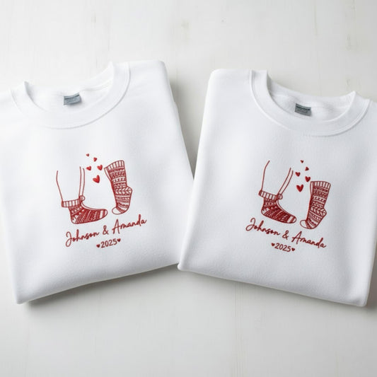 Matching Embroidered His and Hers Christmas Sweatshirt Personalized Couple Names First Christmas Married Holiday Sweatshirt Gift