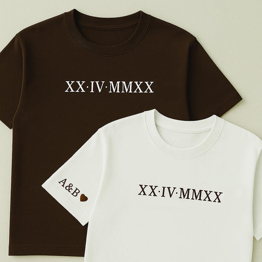 Roman Numeral Embroidered Matching Hoodie, Custom Initials With Heart Sleeve Jumper, Custom Anniversary Date Couple Hoodies, Boyfriend Gift