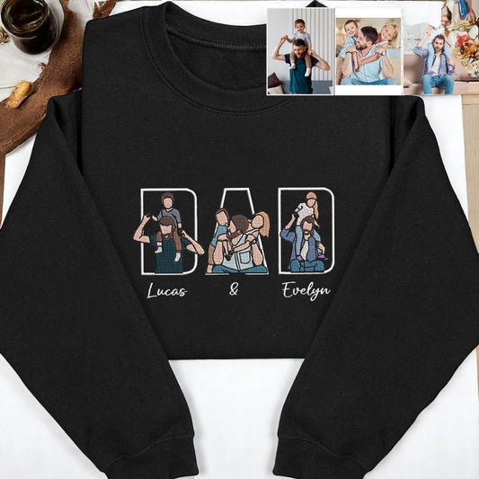 Dad Portrait Custom Embroidered Hoodie, Custom Photo Embroidered Sweatshirt For Dad, New Dad Shirt, Fathers Day Gifts, Gift For Husband