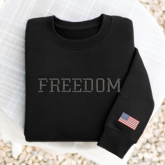 Freedom Charlie Kirk Embroidered Sweatshirt with USA Flag on SLeeve - Patriotic Sweatshirt - Justice for Charlie - America Womens Apparel