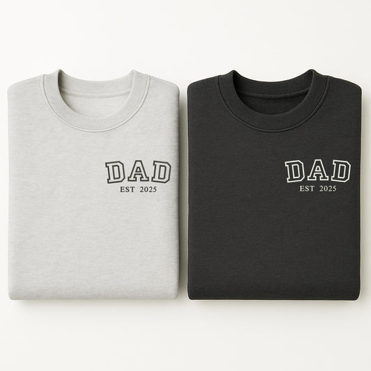 Personalised Embroidered DAD Est Hoodie, Custom DAD Est T Shirt, Custom Gift for New Parents, Matching Couple Gift, MUM Est Year Embroidery
