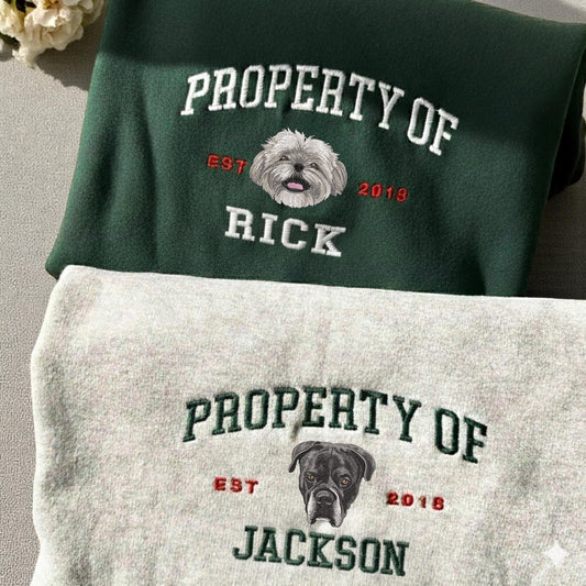 Custom Dog Embroidered Sweatshirt, Vintage Pet Portrait Crewneck