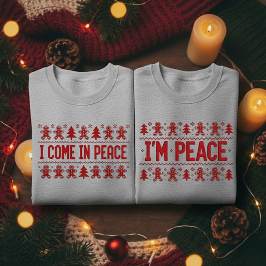 Embroidered Matching Couples Sweatshirt I Come In Peace Christmas Matching Sweatshirt Funny Married Couple Holiday Gift