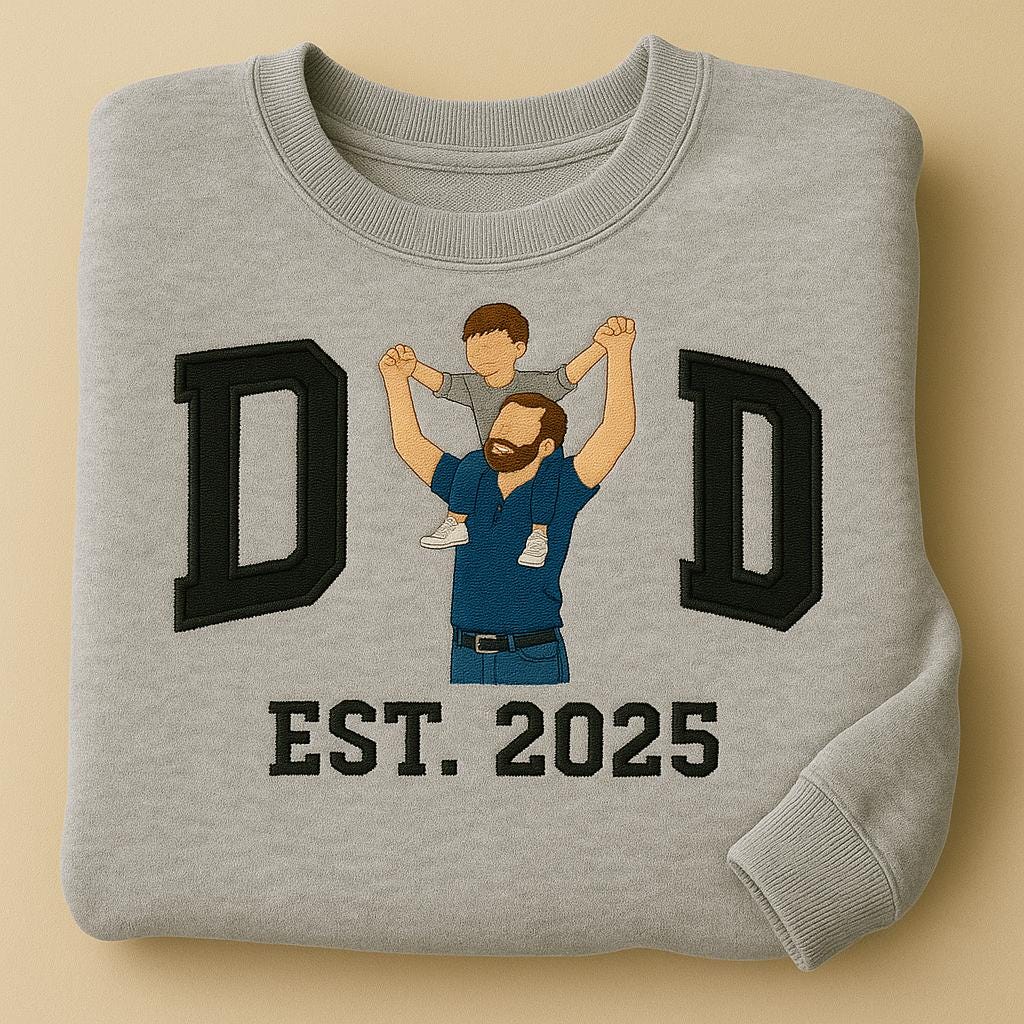 Custom Embroidered Dad Sweatshirt – Personalized Father’s Day Gift, Portrait from Photo, Family Sweatshirt, Custom text Shirt, New Dad Gift