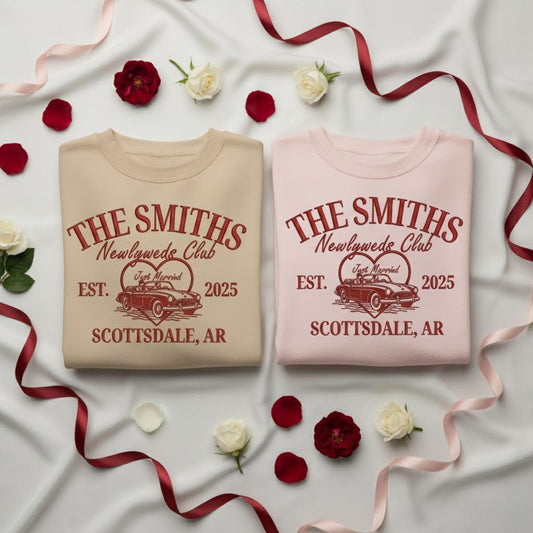 Personalized Embroidered Mr and Mrs Comfort Colors Sweatshirt Matching Honeymoon Couple Tee Custom Wedding Date Gift for Newlyweds