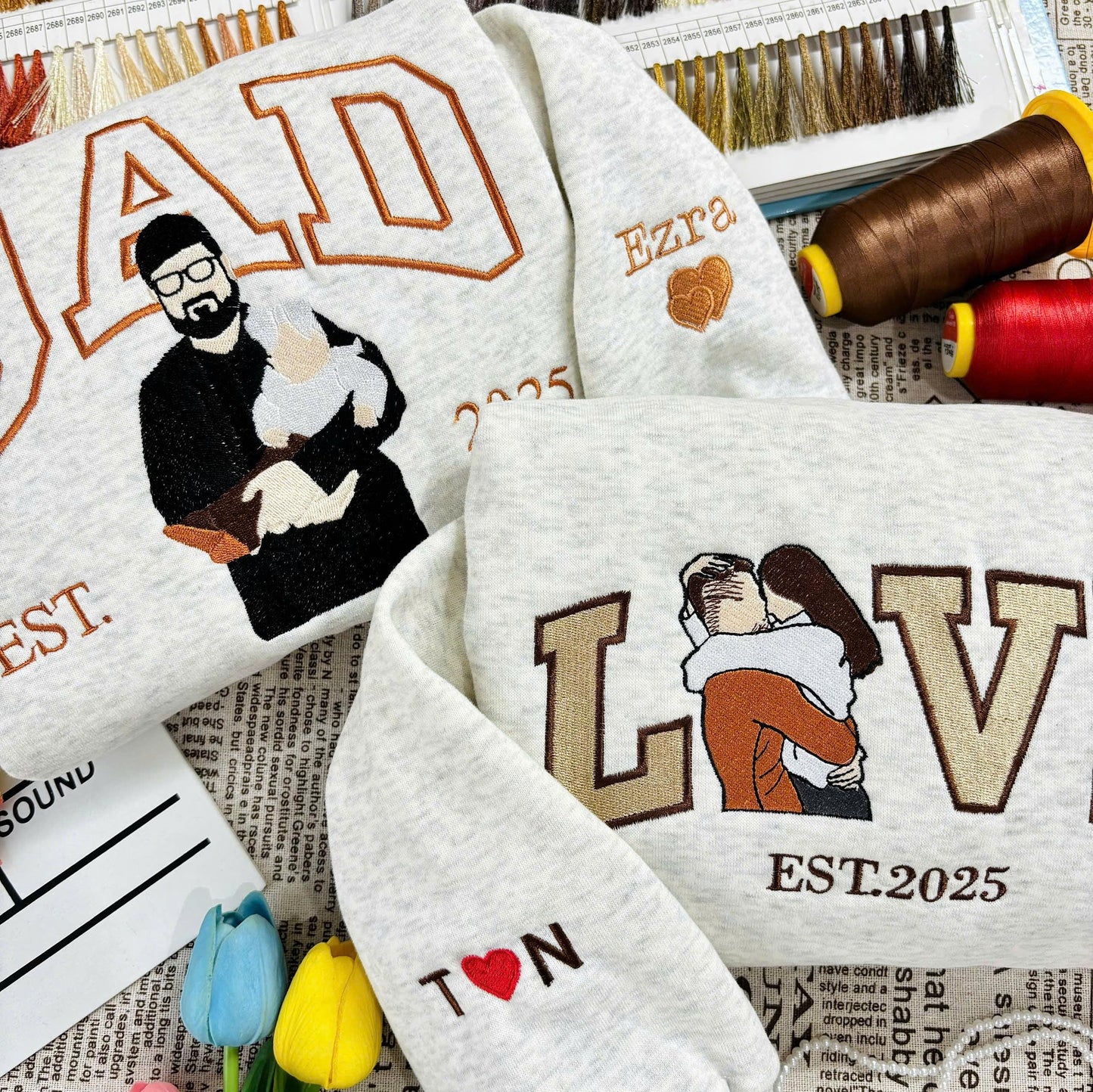 Dad Portrait Custom Embroidered Hoodie, Custom PAPA Photo Embroidery Sweatshirt, Memorial Shirt Gifts For Dad, Couple Gift,Custom Dad Hoodie