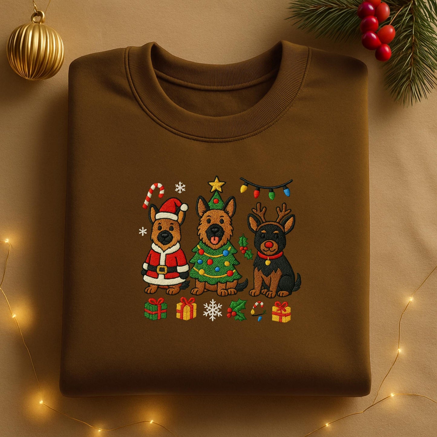 Christmas German Shepherd Embroidered Sweatshirt: Holiday Dog Lover Gift