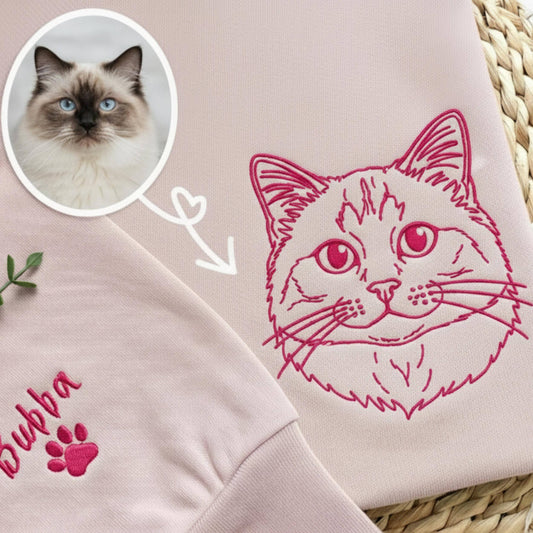 Custom Embroidered Line Art Pet Portrait Crewneck, Dog & Cat Gift 5