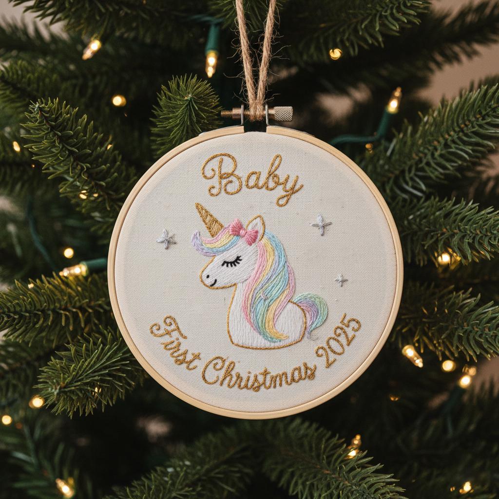 Personalized Baby's First Christmas Hand Embroidered Ornament, Handmade Holiday Decor, Unique Gift for New Baby, Custom Christmas Tree Gift 6