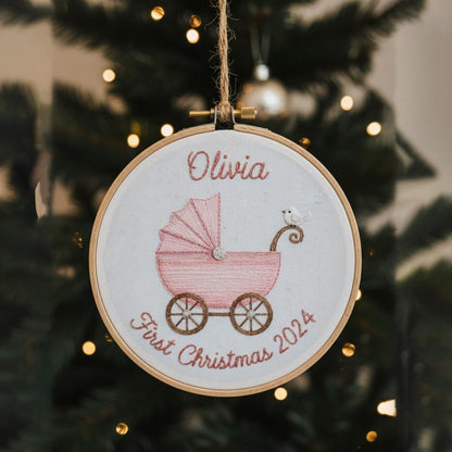 Personalized Baby's First Christmas Hand Embroidered Ornament, Handmade Holiday Decor, Unique Gift for New Baby, Custom Christmas Tree Gift