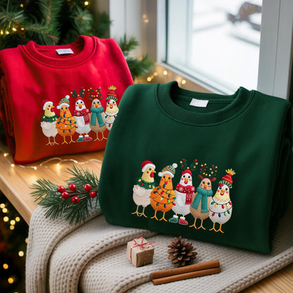 Embroidered Christmas Chickens Sweatshirt – Funny Holiday Farm Shirt