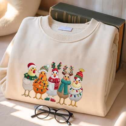 Embroidered Christmas Chickens Sweatshirt – Funny Holiday Farm Shirt