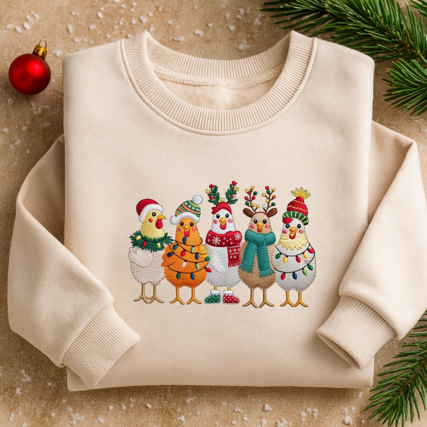 Embroidered Christmas Chickens Sweatshirt – Funny Holiday Farm Shirt