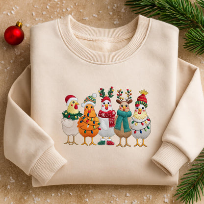 Embroidered Christmas Chickens Sweatshirt – Funny Holiday Farm Shirt