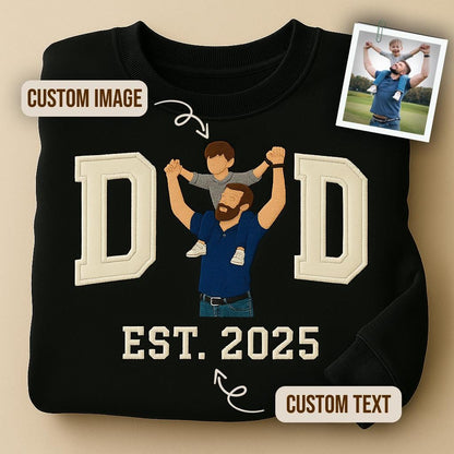 Custom Embroidered Dad Sweatshirt – Personalized Father’s Day Gift, Portrait from Photo, Family Sweatshirt, Custom text Shirt, New Dad Gift