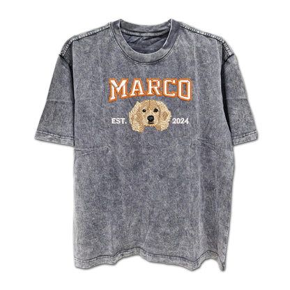 Dog shirt, Custom Dog Face Embroidered Tee From Photo, Pet Lovers Gift, Gift For Mom, High Quality, Mineral Washed Distressed Tee