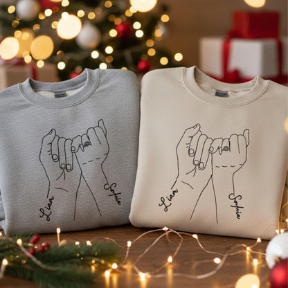 Couples embroidered sweatshirt holding hands line art design matching his and hers anniversary gift matching outfit