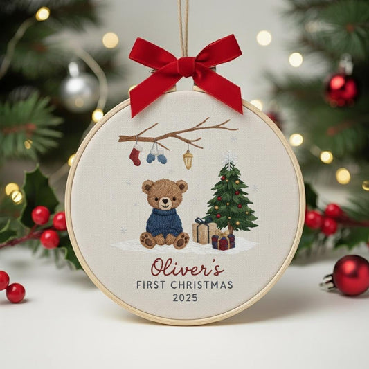Personalized Baby’s First Christmas Embroidered Ornament, Custom Newborn Keepsake, Baby Girl Ornament, Handmade New Baby Gift 2