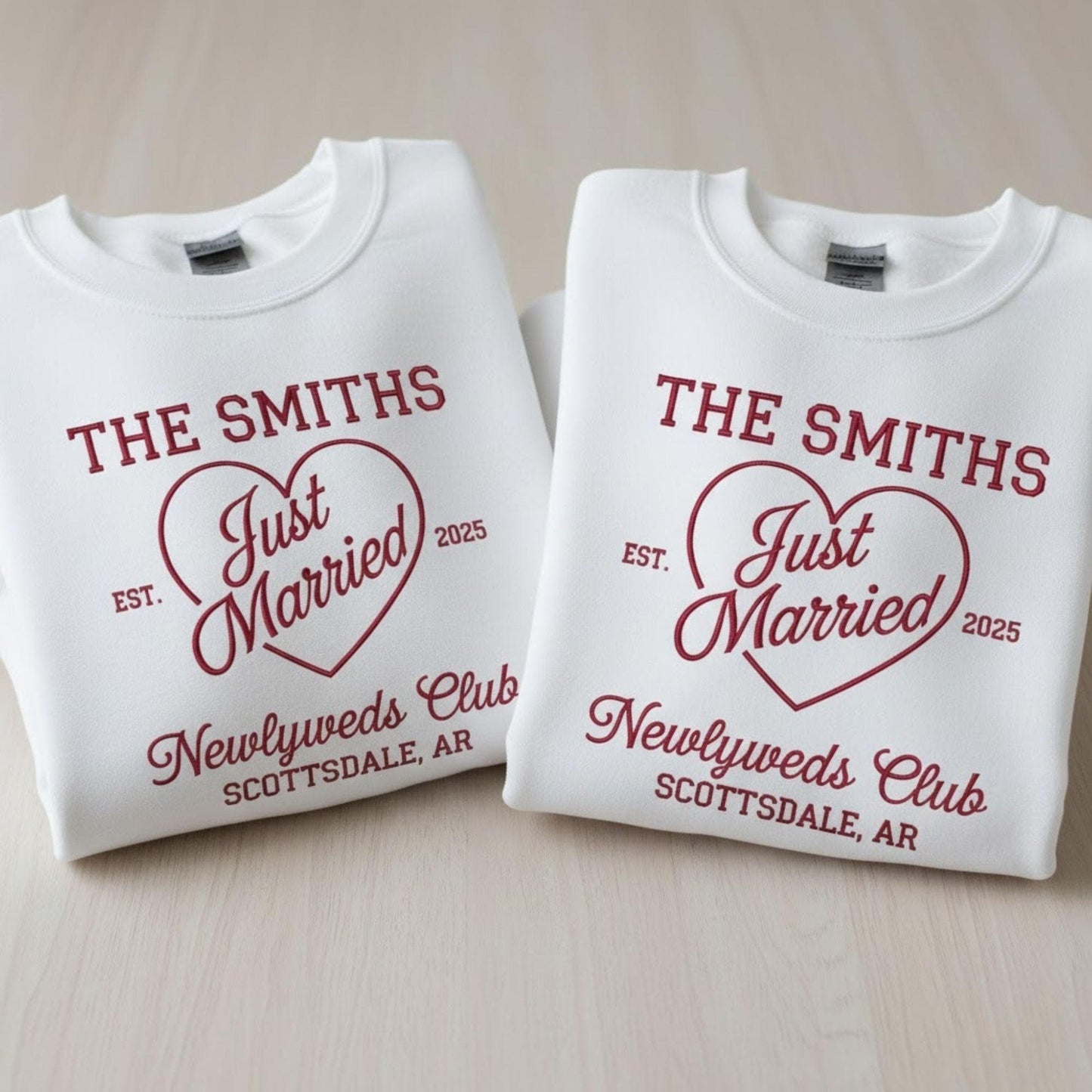 Mr and Mrs Embroidered Sweatshirt Just Married Personalized Honeymoon Matching Couple Gift Newlywed Wedding Date Custom Embroidery