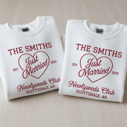 Mr and Mrs Embroidered Sweatshirt Just Married Personalized Honeymoon Matching Couple Gift Newlywed Wedding Date Custom Embroidery