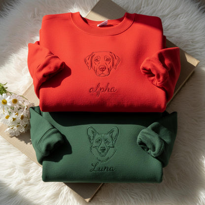 Embroidered Pet Portrait Sweatshirt, Personalized Dog Mom Gift