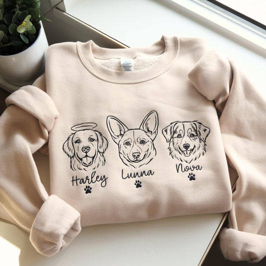 Embroidered Pet Portrait Sweatshirt, Custom Dog/Cat Ears, Personalized Gift