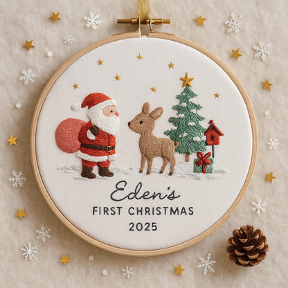 Babys First Christmas Ornament, New Baby Gift, Custom Ornament Keepsake, Personalized Embroidered Ornament for Baby Girls First Christmas