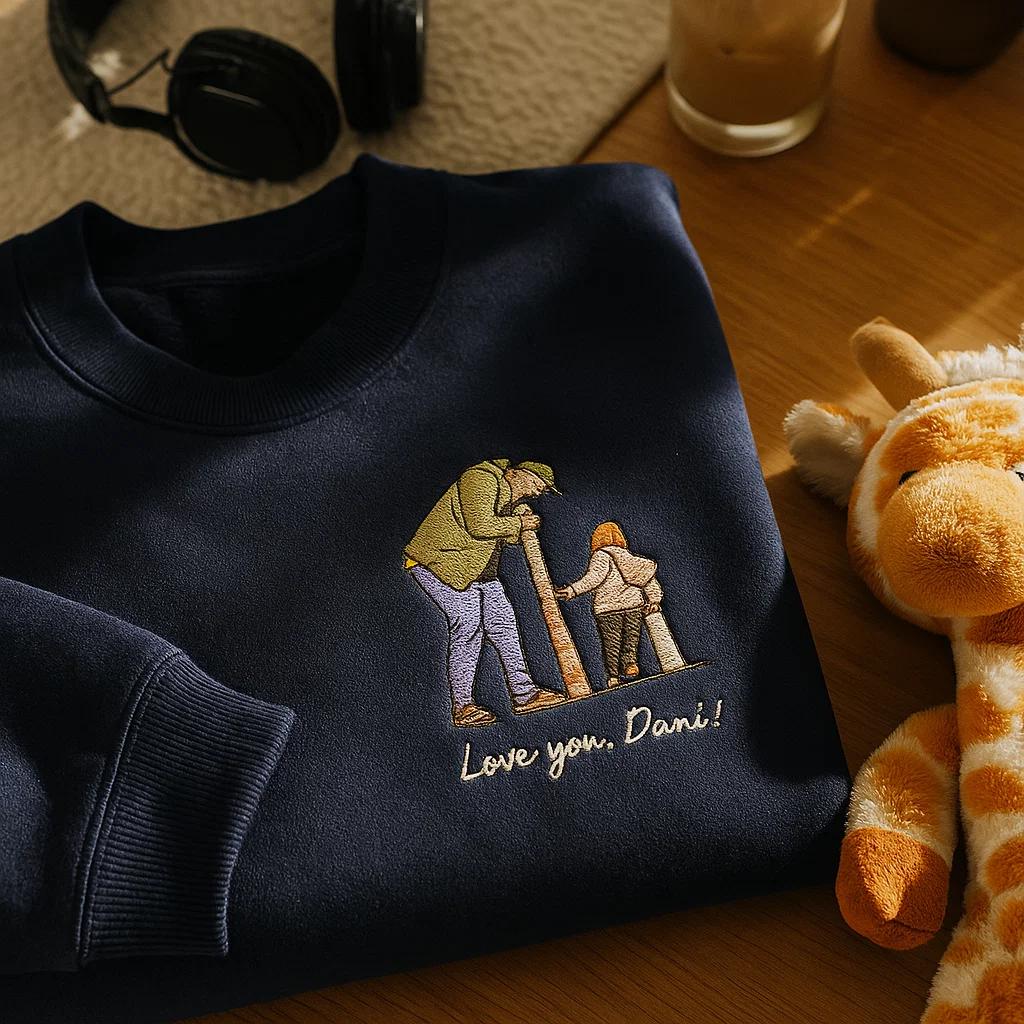 Custom Embroidered Portrait from Photo Sweatshirt, Hoodie or T-shirt, Couple or Family Gift, Personalized Embroidery for Him or Her