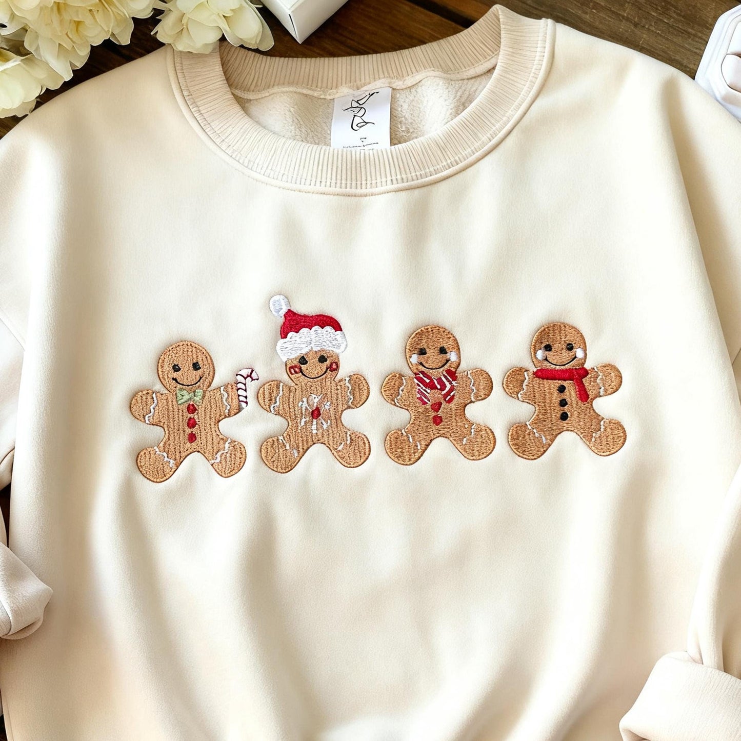 Embroidered Cute Gingerbread Cookies Sweatshirt, Womens Christmas Sweatshirt, Merry Christmas,Festive Unisex Winter Sweater,Christmas gifts