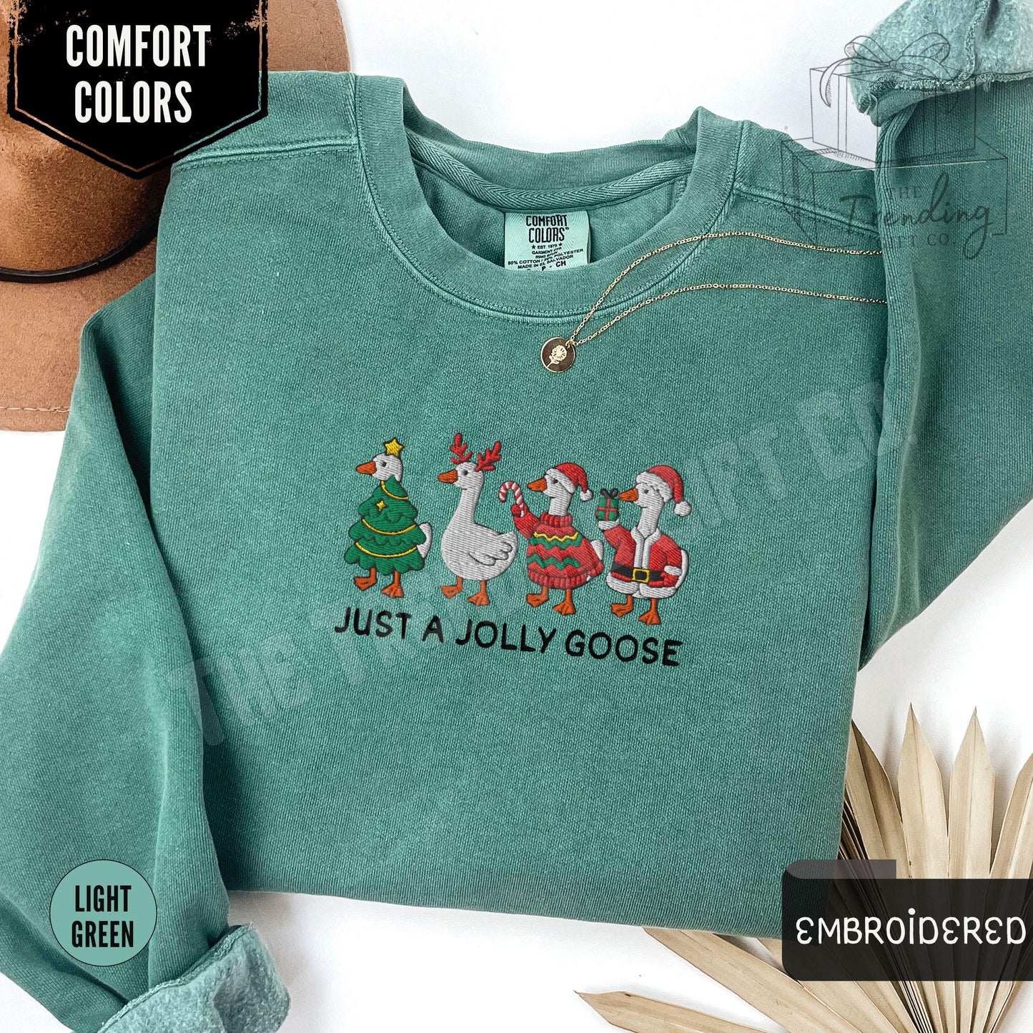 Embroidered Silly Goose Christmas Sweatshirt,Comfort Colors Just a Jolly Goose Gift Holiday Xmas Crewneck,Christmas Lights Santa Goose Shirt