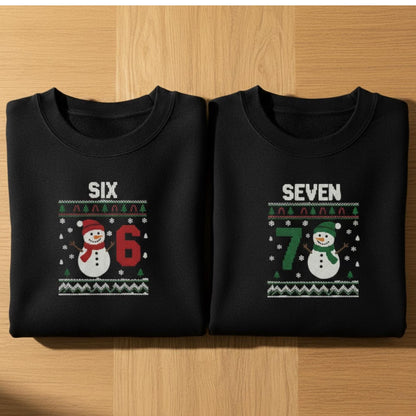 Six Seven 67 embroidered Christmas crewneck matching couples funny meme holiday gift ugly sweater snowman novelty unisex sweatshirt