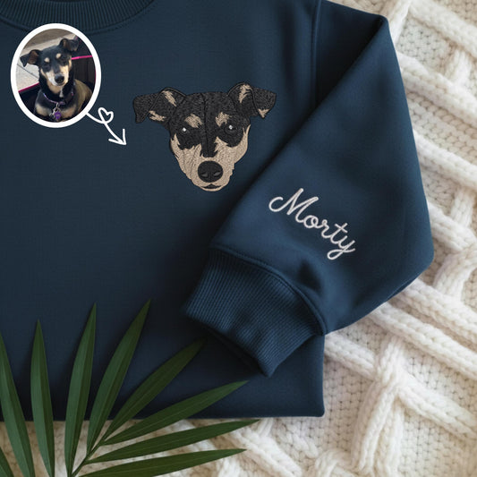 Custom Pet Portrait Embroidered Sweatshirt, Dog Memorial Gift