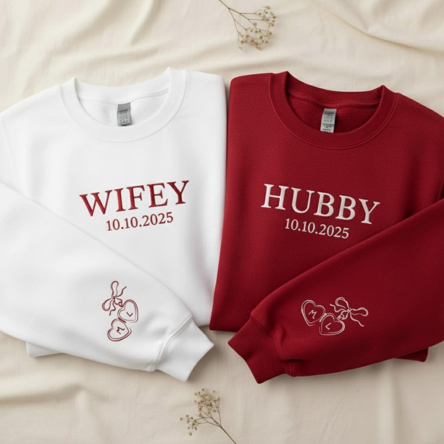 Custom Wifey Hubby Embroidered Sweatshirt Matching Couple Crewneck His And Her Sweatshirts Personalized Engagement Gift