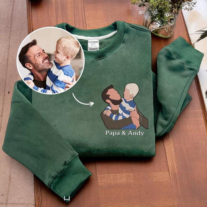 Dad Sweatshirt with Kid Portrait Embroidered,Memorial Shirt for Dad, Father's Day, Custom Dad Portrait, Fathers Day Gifts,Dad Birthday Gifts