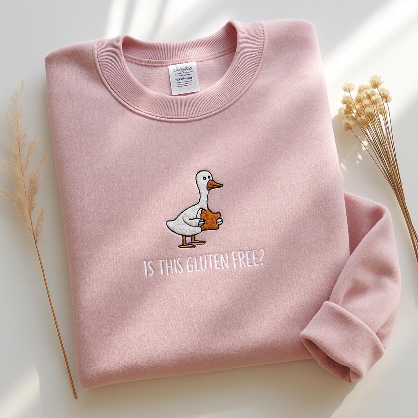 Kawaii Duck Embroidered Sweatshirt: Funny Gluten Free Goose Meme