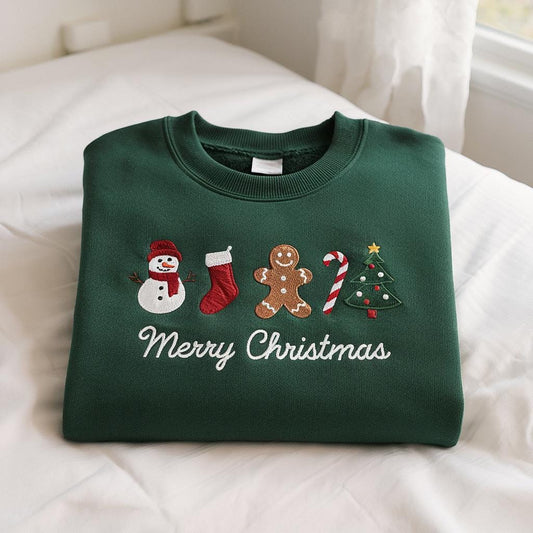 Embroidered Gingerbread Xmas Sweatshirt, Embroidered Snowman Sweatshirt, Embroidered Christmas Stock Sweatshirt, Candy Cane Shirt, Pine Tree (Copy)