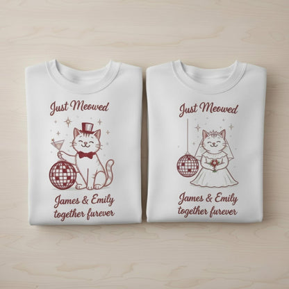 Embroidered Just Married Comfort Colors Shirt Honeymoon Shirts Newlywed Cat Couple Matching Mr and Mrs Personalized Wedding Date Gift