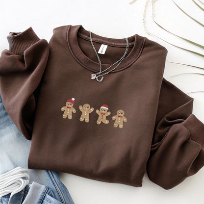 Embroidered Christmas Sweatshirt: Gingerbread Man Holiday Sweater