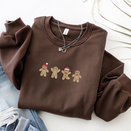 Embroidered Christmas Sweatshirt: Gingerbread Man Holiday Sweater