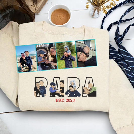 Dad Portrait Custom Embroidered Hoodie, Dad Picture,Custom PAPA Photo Embroidery Sweatshirt, Custom Dad Hoodie, Memorial Shirt Gifts For Dad