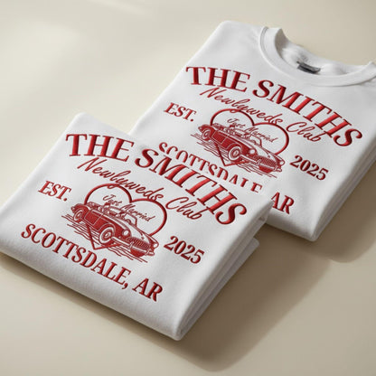 Personalized Embroidered Mr and Mrs Comfort Colors Sweatshirt Matching Honeymoon Couple Tee Custom Wedding Date Gift for Newlyweds