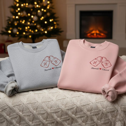 Embroidered Matching Couples Sweatshirt Personalized Initials Love Locks Design His And Hers Anniversary Gift For Couples