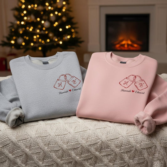 Embroidered Matching Couples Sweatshirt Personalized Initials Love Locks Design His And Hers Anniversary Gift For Couples
